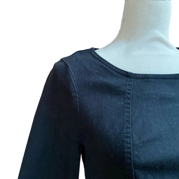 Boden Corinne Black Denim Dress 3/4 Sleeve A-Line Size 4 - Picture 5 of 15